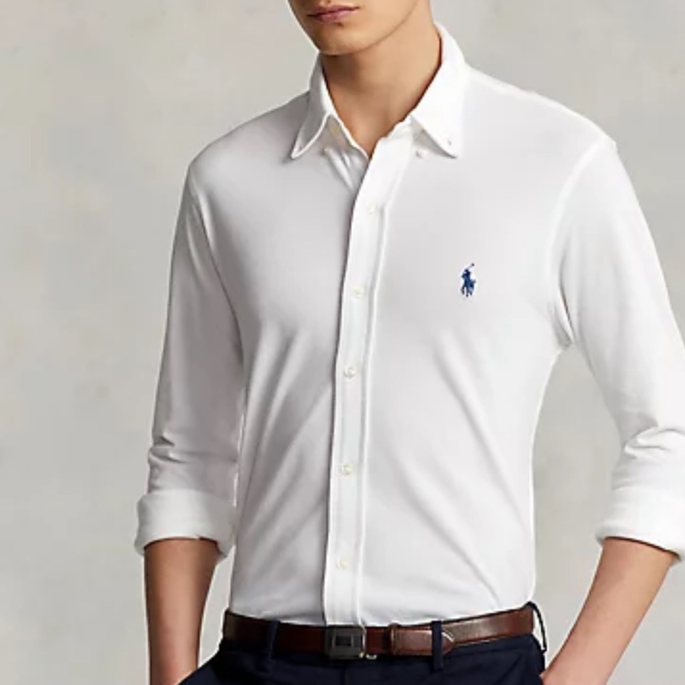 Mens white/navy(logo) featherweight mesh long sleeved shirt